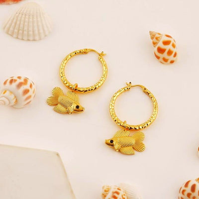18K Gold Double Tail Charm Hoops
