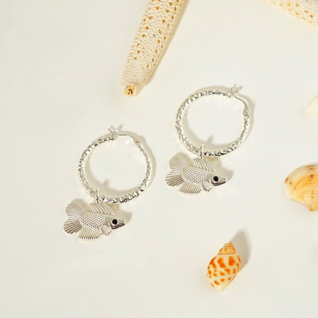925 Sterling Silver Double Tail Charm Hoops