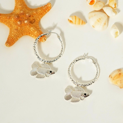 925 Sterling Silver Double Tail Charm Hoops