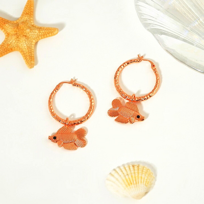 18K Rose Gold Double Tail Charm Hoops
