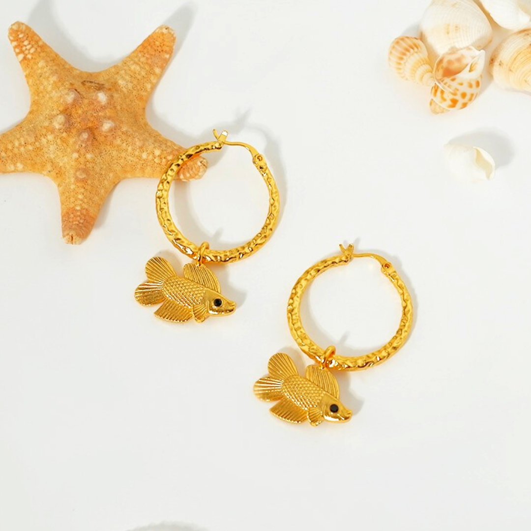 18K Gold Double Tail Charm Hoops